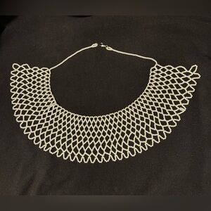 Estate Vintage Faux Pearl Bib Necklace.
Net Lace Design